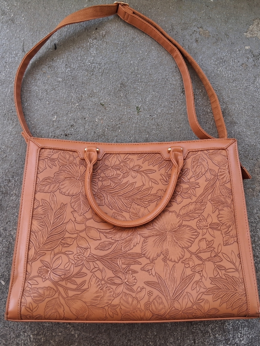 Women’s Floral Embossed Tote Bag in Tan